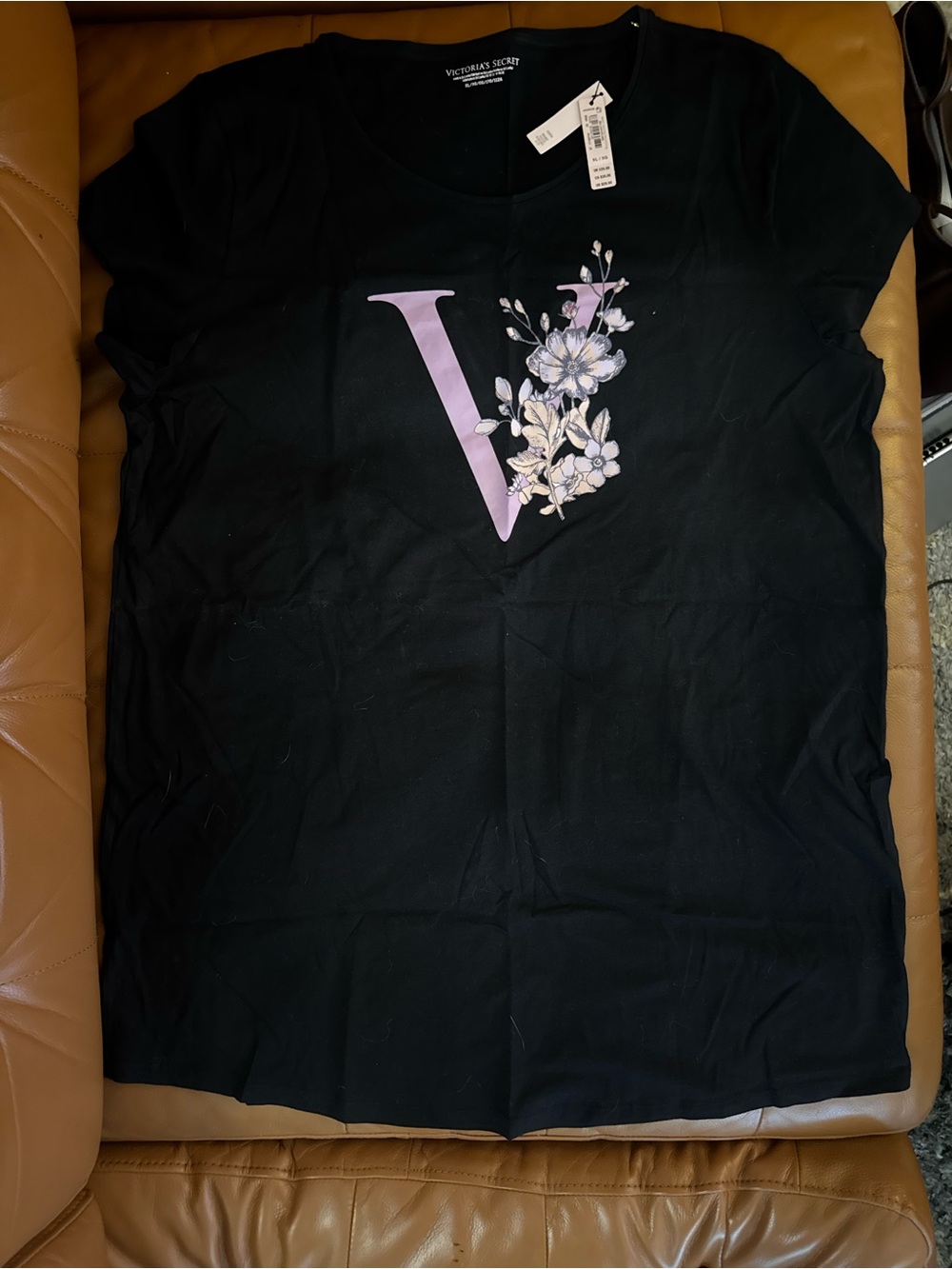 Victoria's Secret Oversized Tee with Lavender V & Floral Print